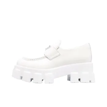 PRADA Brushed Leather Monolith Loafers 'White' Women's