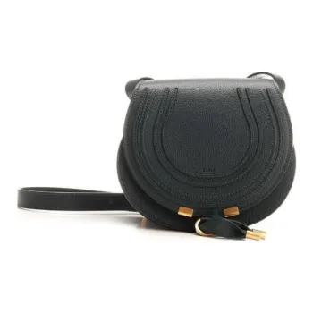 Chloe Marcie Grained Calfskin Saddle Bag Shoulder Bag Crossbody Bag Small Size Women's Black