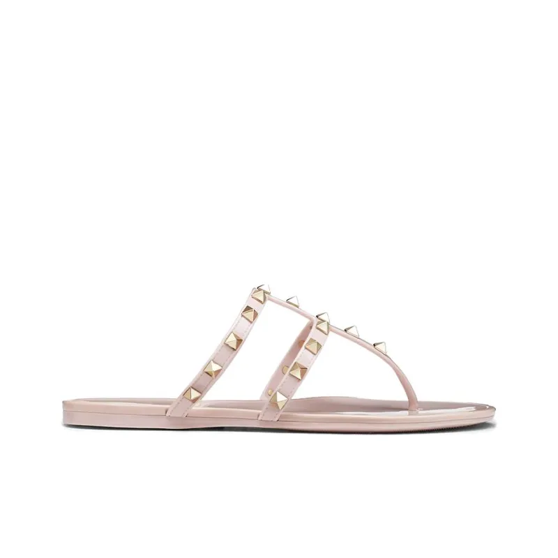 Valentino Rockstud Stud Abrasion Resistant Flip Flops Women's Nude Pink-1