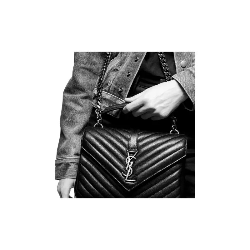 SAINT LAURENT College Quilting Leather Portable Crossbody Bag Shoulder Bag Medium Size Women's Olive Green-7