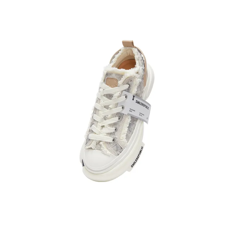 SMILEREPUBLIC INCEPTION PRINTED LACE Slip Resistant Height Increasing Low Top Canvas Shoes Unisex Light Gray-3