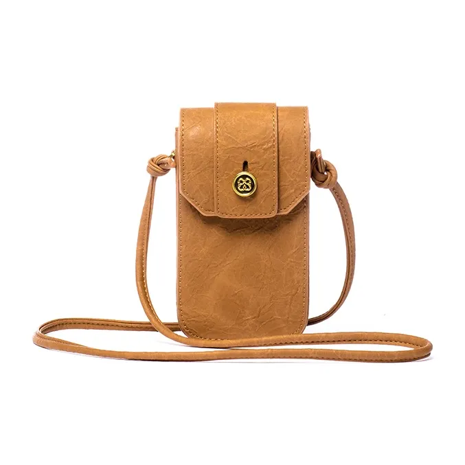 SISISM Cell Phone Pouch PU Mini Unisex Wheat/Black/Ginger Yellow-4