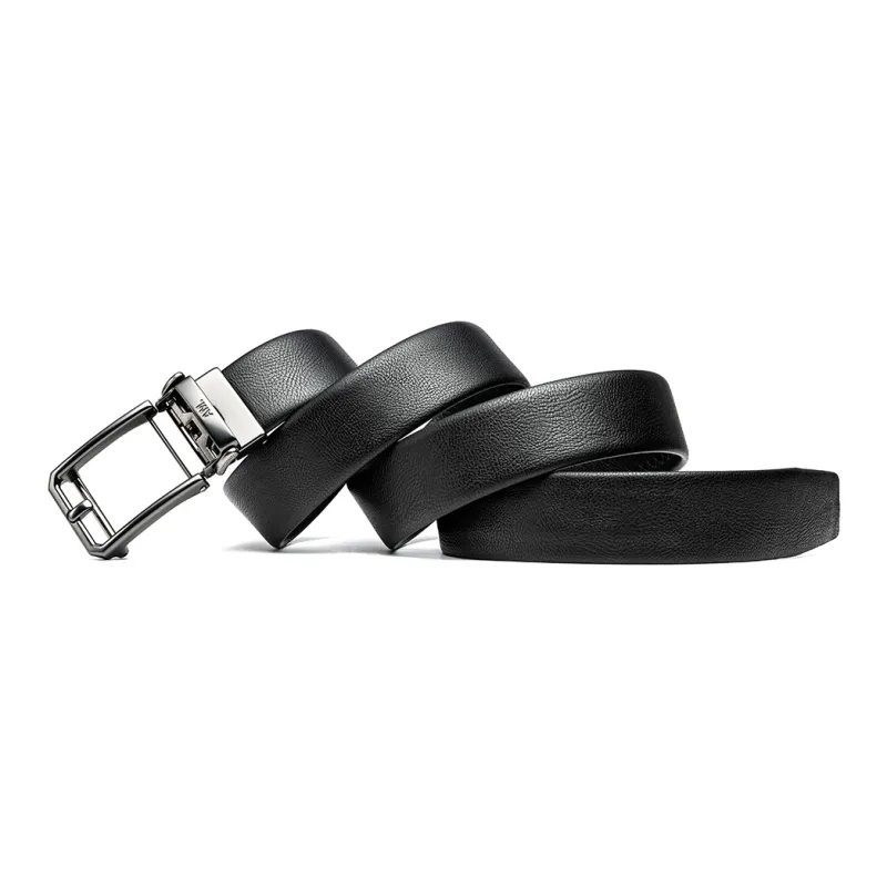 Anthony Miles Automatic Buckle Top Grain Cow Leather Zinc Alloy Leather Belts Men's Black 3.5cm-2
