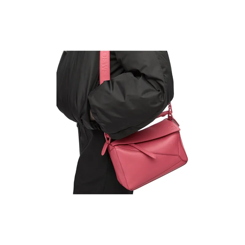 LOEWE Puzzle Satin Calfskin Handbag Shoulder Bag Crossbody Bag Small Size Women's Rose Red-5