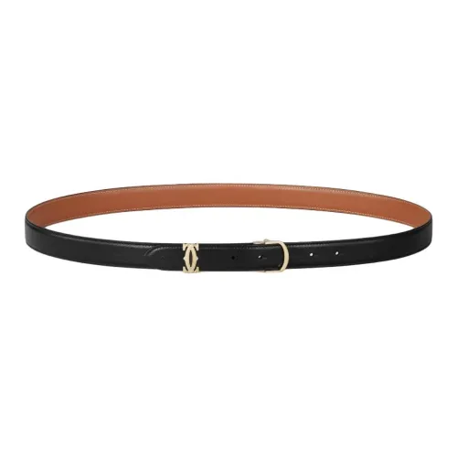 CARTIER Solid Color Design Calfskin Leather Belts Women's Black Width: 2.5CM