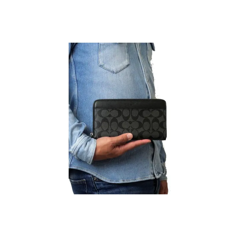 COACH Accordion Zip Leather Wallet Small Size Men's Black-4