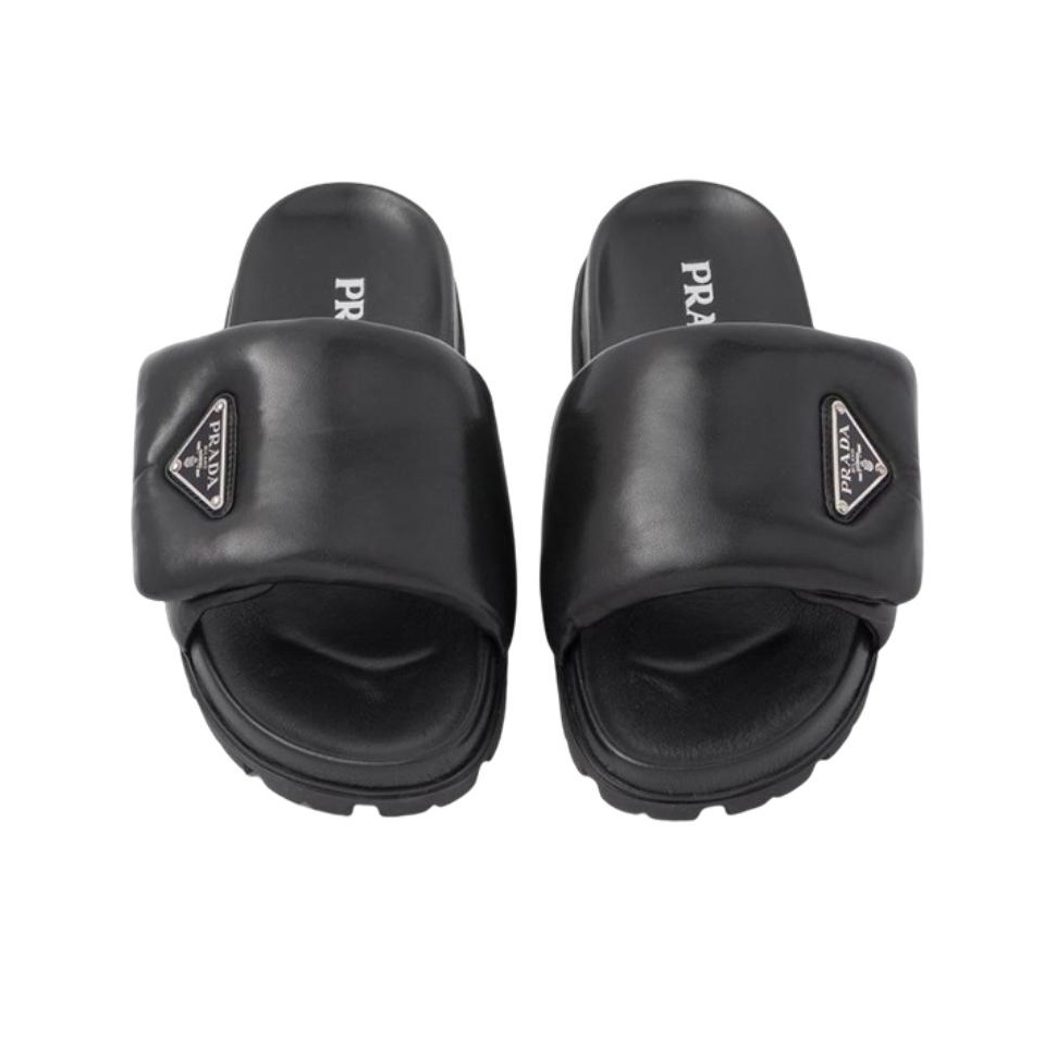 関税込◆送料無料！【PRADA】Soft Padded 20mm Slide Sandal Prada Soft Padded 20mm Slide Sandal White Nappa Leather