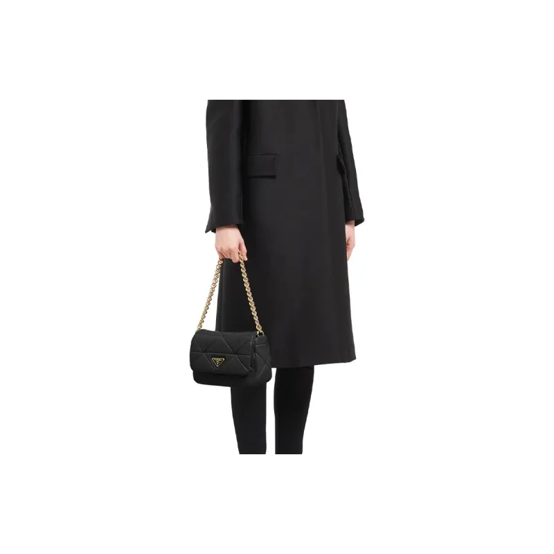 PRADA Soft Sheep Leather Handbag, Shoulder Bag Women's Black-4