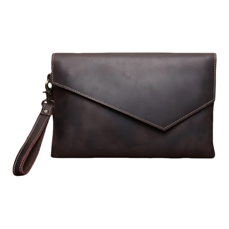 CMLZIUA Top Grain Cow Leather Clutch Large Size Unisex Dark Coffee-5