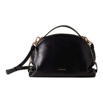 BORBONESE Napa Calf Leather Portable Crossbody Bag Shoulder Bag Small Size Women's Black
