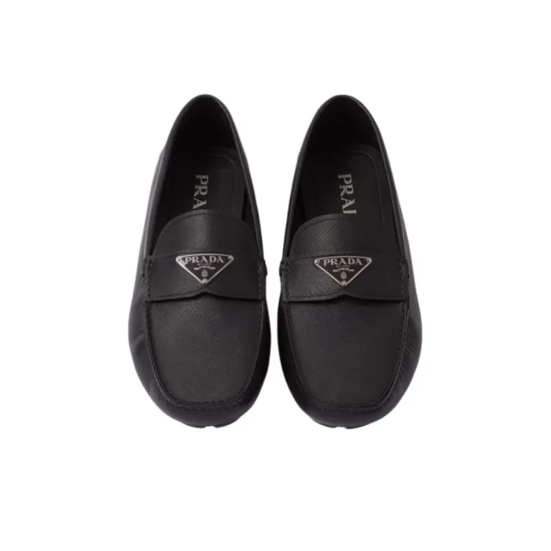 PRADA Triangle-logo Leather Loafers-4