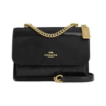 COACH Klare Smooth Leather Bonded Patent Leather Shoulder Bag Crossbody Bag Small Size Women's Black