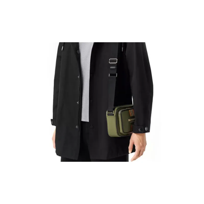Burberry Logo And Icon Stripe Print Econyl Crossbody Bag Dark Olive Green-7