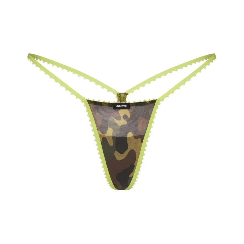 SKIMS ULTRA FINE MESH PICOT BUTTERFLY THONG Underpants Women's 1 Pack DAFFODIL CAMO/Multicolor-0