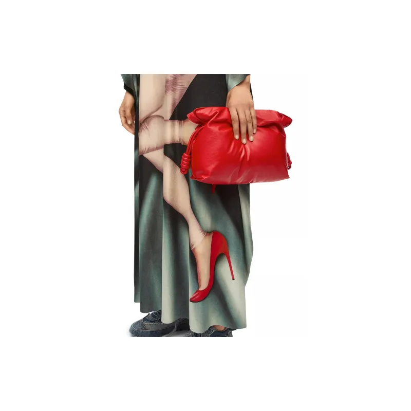 LOEWE Puffer Flamenco Clutch In Shiny Nappa Lambskin Lipstick Red-4