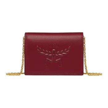 MCM Calfskin Shoulder Bag Small Size Women's Burgundy
