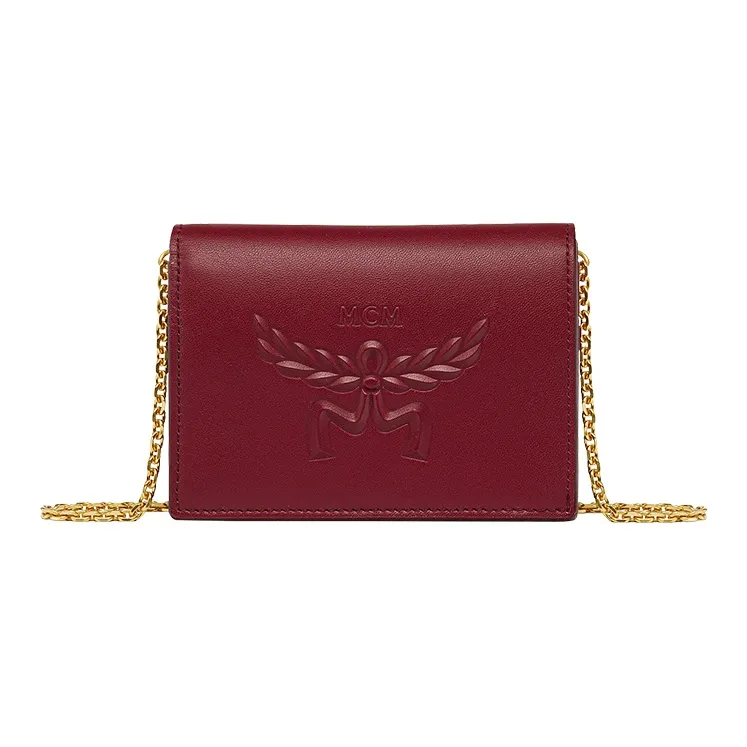 MCM Calfskin Shoulder Bag Small Size Women's Burgundy-0