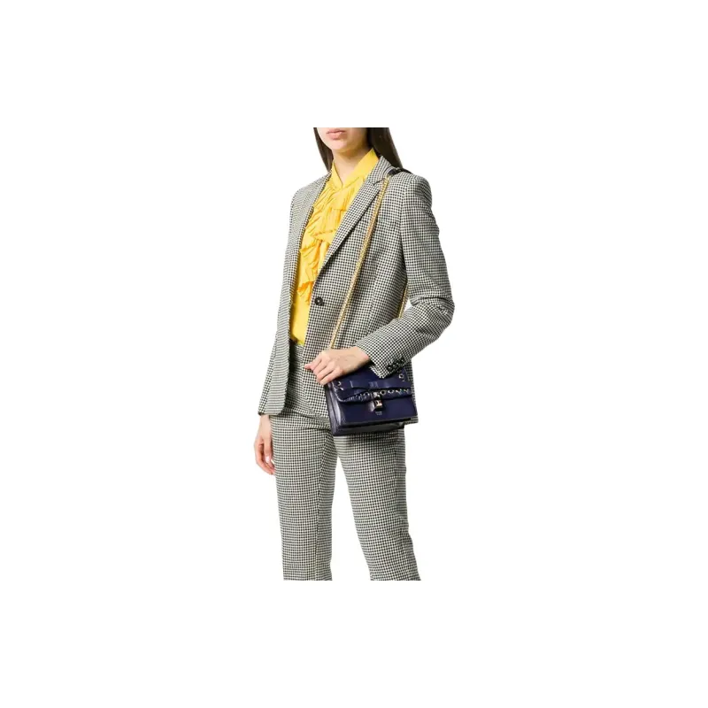 FENDI Kan I Cow Leather Shoulder Bag Small Size Women's Dark Blue-2