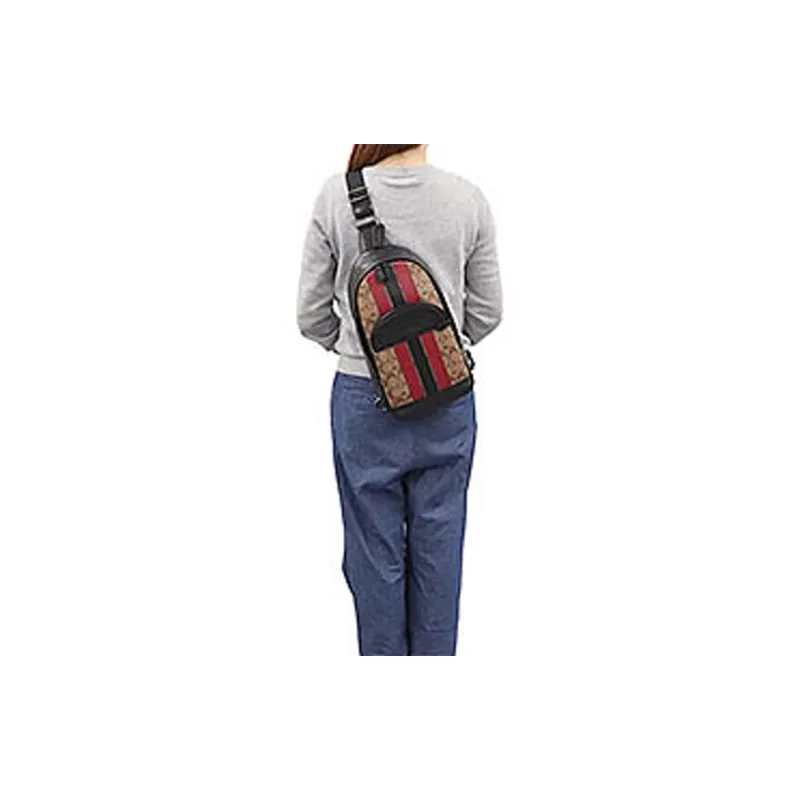 COACH Houston Artificial Leather With Leather Backpack Sling Bag Small Size Men's Khaki-4
