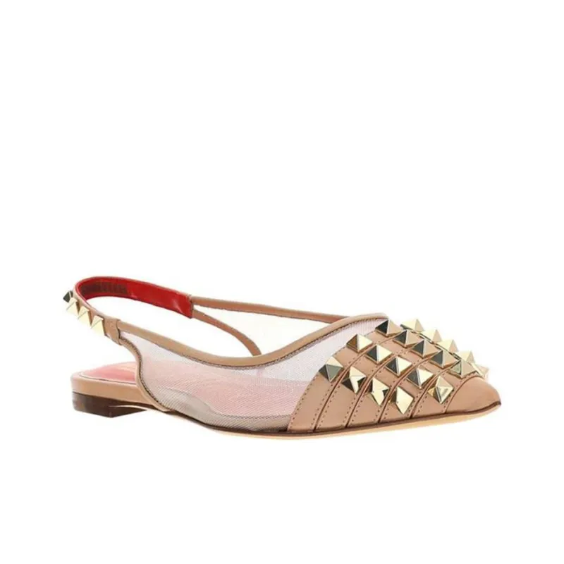 Valentino Rockstud Flat Shoes Women's Pink Beige-2