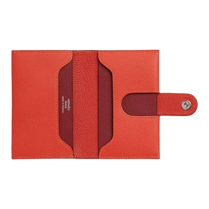 HERMES Evercolor Calfskin Card Holder Women's Orange With Hermes Red Accents-1
