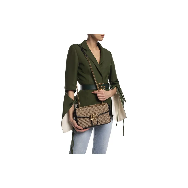 GUCCI Canvas With Leather Shoulder Bag, Crossbody Bag Small Size Women's Ebony & Black-7