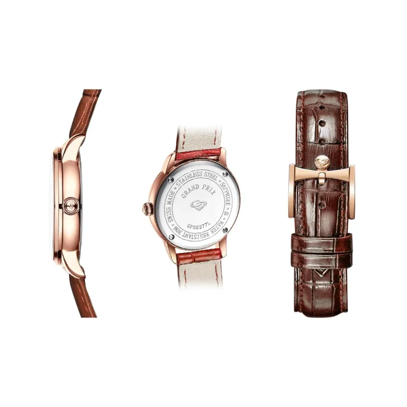GRAND PRIX Mechanical Movement Unisex Watch Silver Dial Cowhide Strap-1