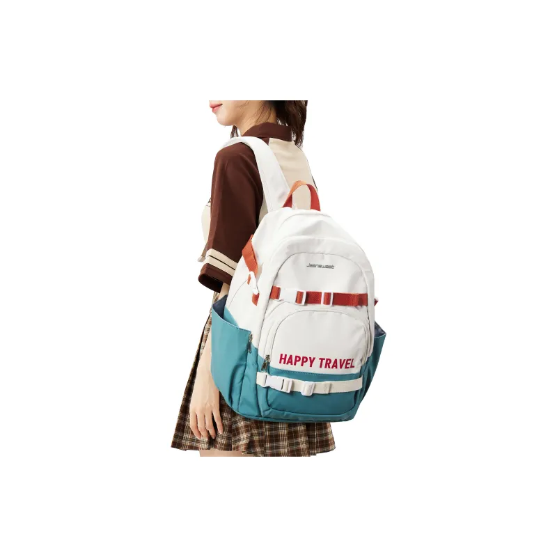 JEANSWEST Fabric Backpack Laptop Bag Regular Women's Blue White-6