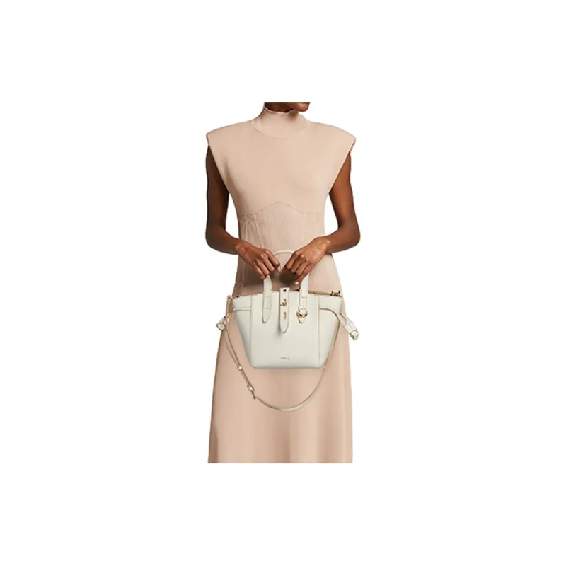 Furla Leather Basket Bag, Tote Bag, Shopping Bag, Shoulder Bag, Crossbody Bag, Handbag Mini Women's White-4