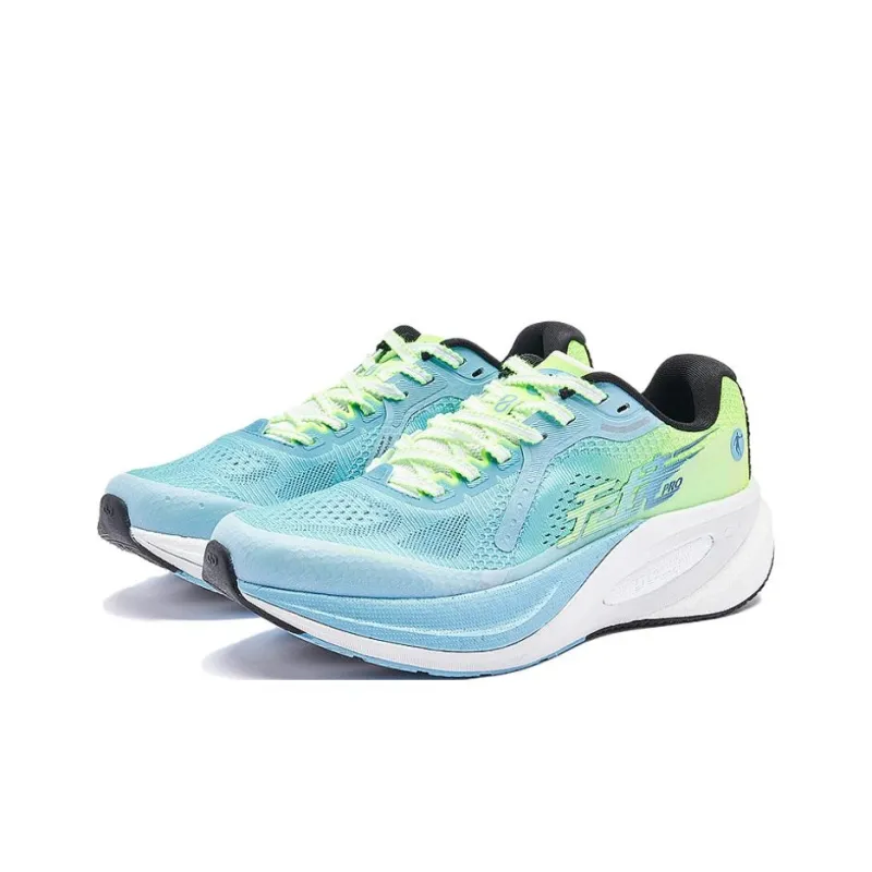 QIAODAN Borderless PRO Running Shoes Men Low Top Rain Wave Blue/Flying Shadow Green-2