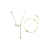 Sterling Silver Butterfly Bracelet+Alloy Butterfly Necklace, Gold