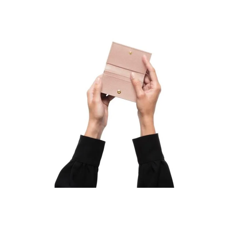 PRADA Saffiano Leather Card Holder Wallet Women's Pink-4