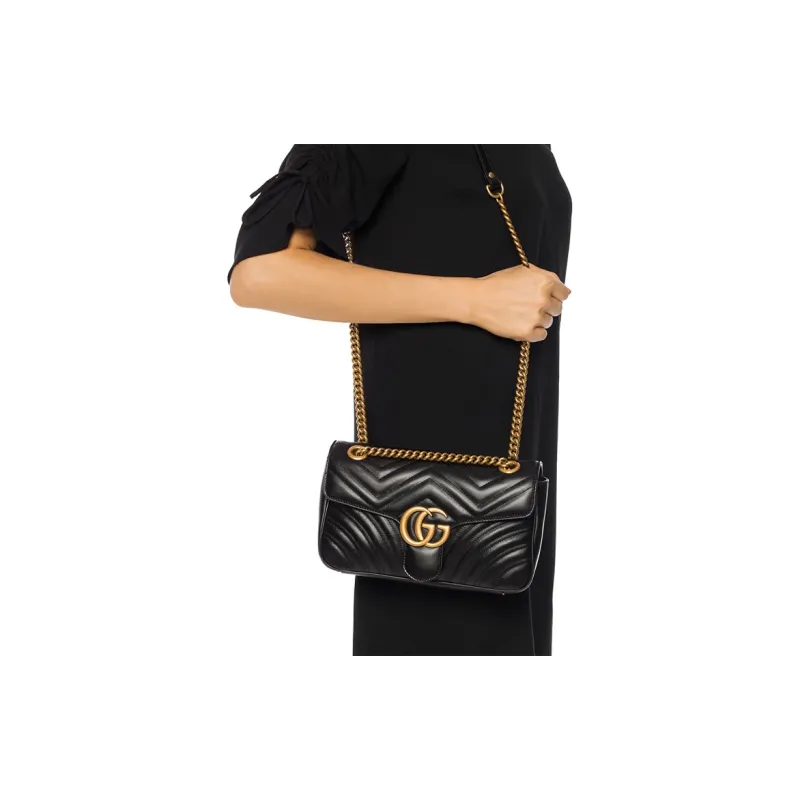 GUCCI Small GG Marmont Camera Bag Shoulder Bag Black Leather-8