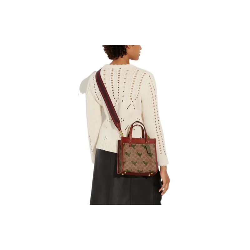 COACH Field Canvas Artificial Leather Tote Bag, Shopping Bag, Shoulder Bag, Crossbody Bag, Handbag Trumpets Women's Tan-4