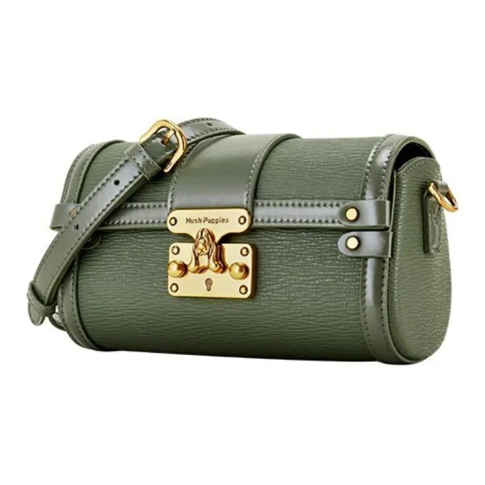 Hush Puppies Cow Leather Shoulder Bag Crossbody Bag Small Square Bag Women's Black/Green/Apricot-6