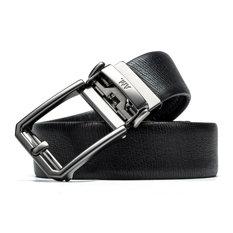 Anthony Miles High Quality Automatic Buckle Cow Leather Leather Belts Men's Black 3.5cm-1