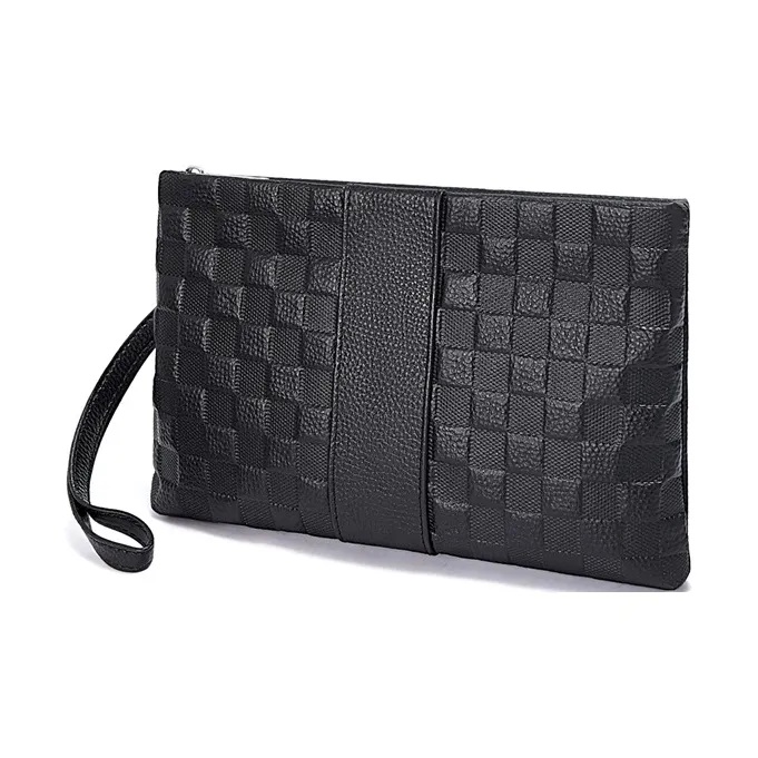 Old Man's Head Top Grain Cow Leather Clutch Men's Black-1
