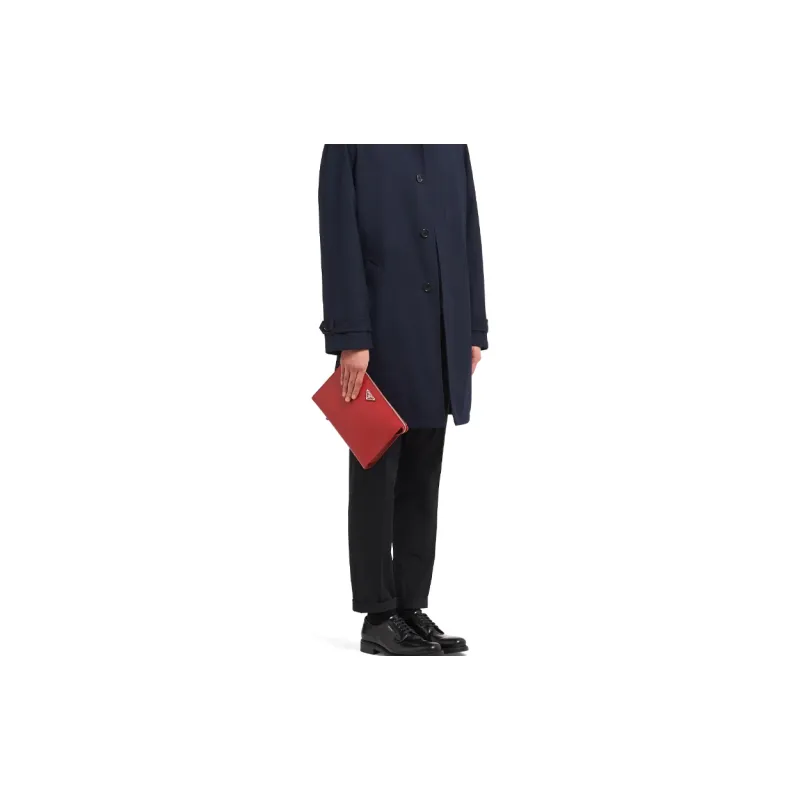 PRADA Saffiano Leather Clutch Men's Red-3