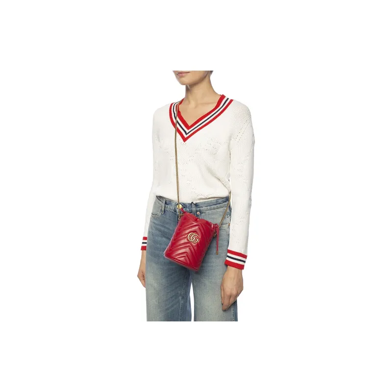 GUCCI GG Marmont Bucket Bag Mini Hibiscus Red-7