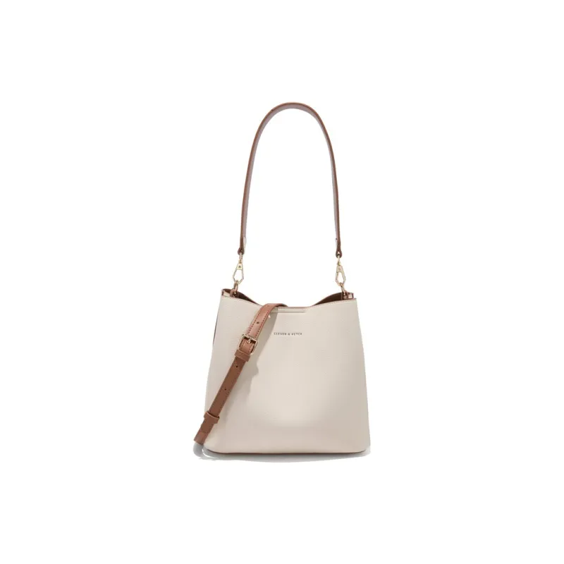 CLEVER& KETCH PU Bucket Bag, Handbag, Shoulder Bag Regular Women's Ecru/Black-2