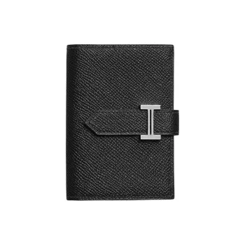 HERMES Bearn Lambskin Wallet Trumpets Unisex 89 Noir Black