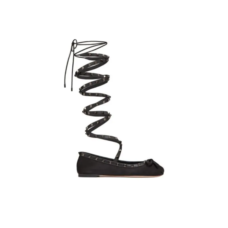 Valentino Rockstud Casual Single Shoes Women's Black-1
