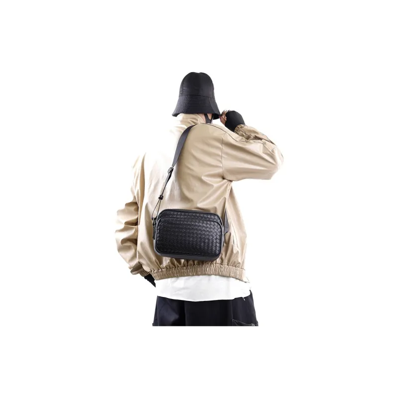 ALNI BITTON Synthetic Leather Small Square Bag Shoulder Bag Crossbody Bag Regular Men's Black/Black Woven-2