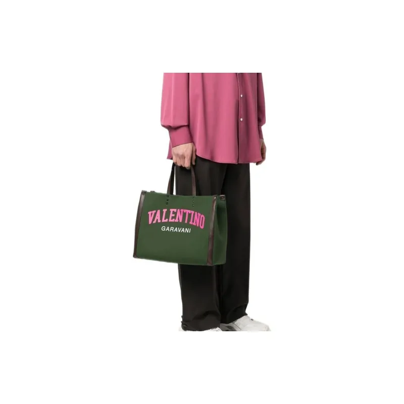 Valentino Canvas Tote Bag Shopping Bag Tote Bag Canvas Bag Handbag Medium Size Men's Green-6