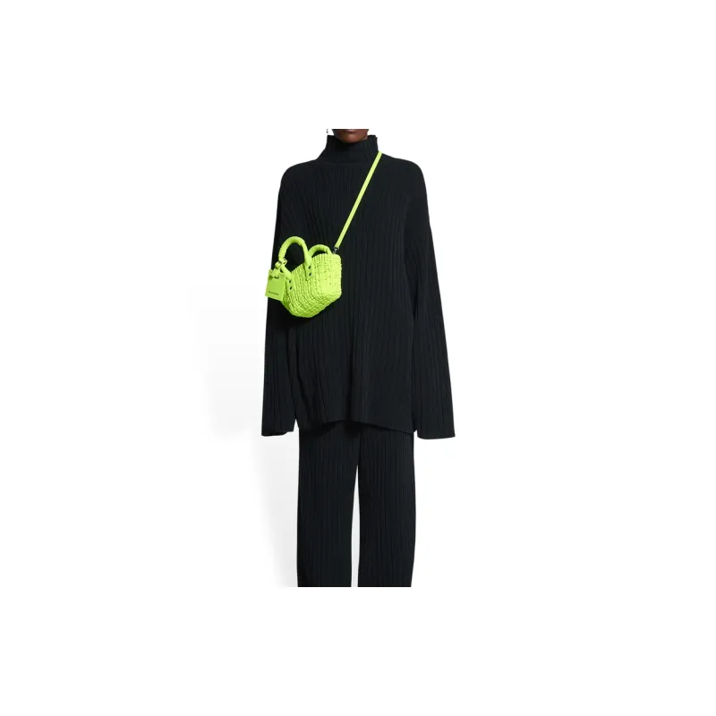 Balenciaga Polyester Basket Bag Hand Held Shoulder Crossbody Bag Extra Small Women's Neon Green-6