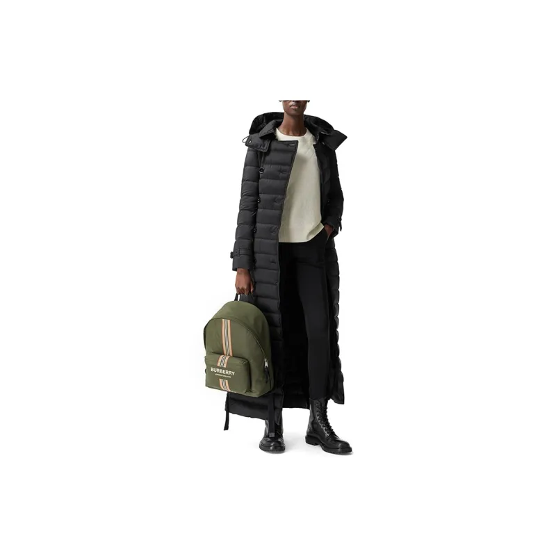 Burberry Logo And Icon Stripe Backpack Green/Beige-13