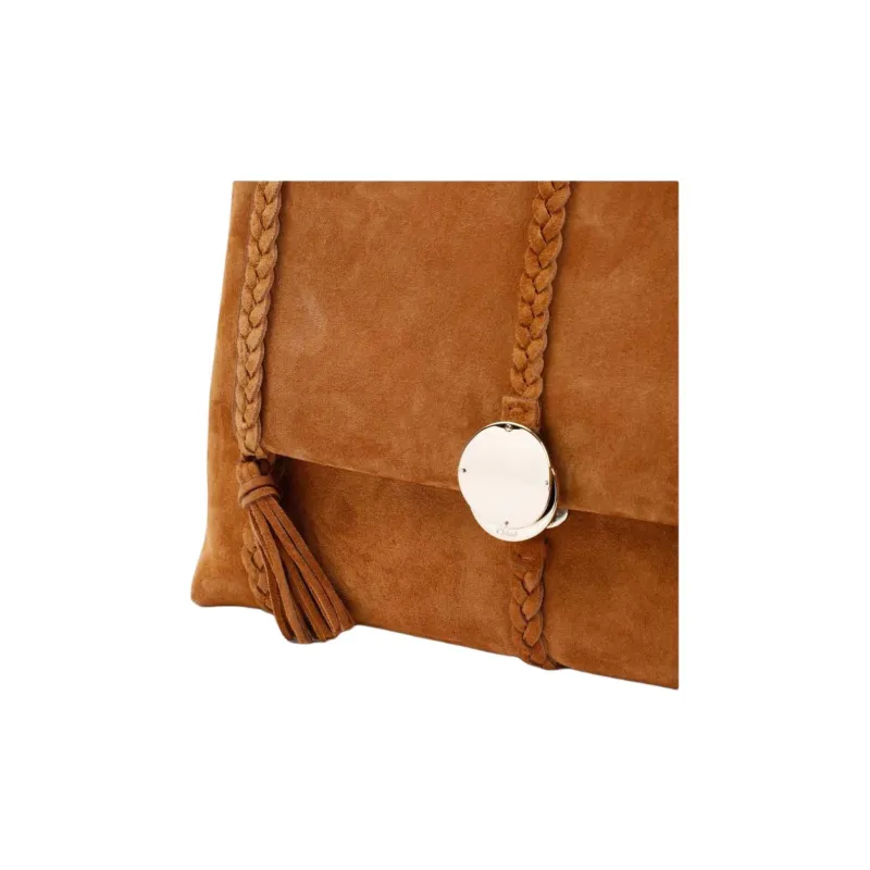 Chloe Penelope Series Suede Calfskin Portable Crossbody Bag, Shoulder Bag Women's Brown-3