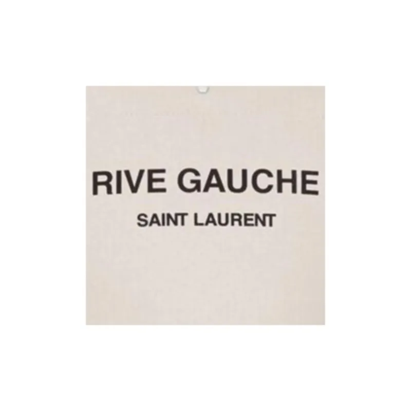 SAINT LAURENT Rive Gauche Canvas With Leather Tote Bag Shopping Bag Canvas Bag One Shoulder Handbag Women's Taupe/Black-3