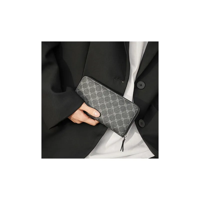CARTELO PVC Clutch Wallet, Card Holder, Wallet Regular Men's Pattern Black/Gray/Khaki-4