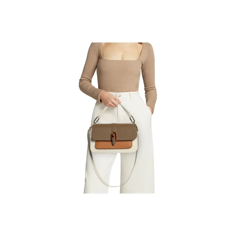 Furla Sofia Grainy Leather Portable One Shoulder Crossbody Shoulder Bag Trumpets Women's Avocado Green & White Orange-2
